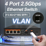 2.5G Network Ethernet Switch Unmanaged LAN Hub VLAN  4*2.5G+2*10G SFP+ Uplink Ports Fanless AI WTD for NAS Wifi Router AP