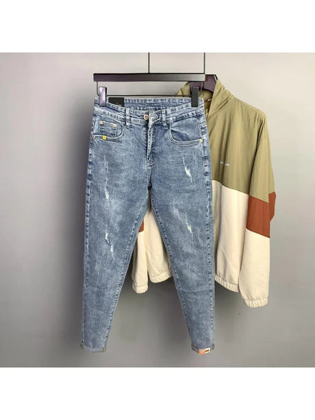 Fashion Designer Men Jeans Retro Stretch Slim Fit Painted Ripped Jeans Men Korean Style Vintage Casual Denim Pants streetwear