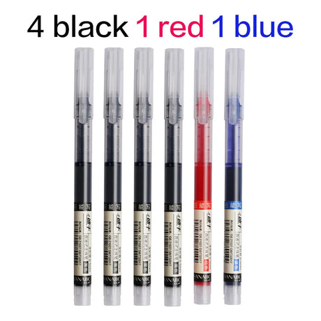 6Pcs/Set Quick-Drying 0.5mm Roller Pen High Capacity Black/Red/Blue Ink Straight Liquid Rollerball Gel School Office Stationery