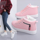 Women Ankle Boots Keep Warm PU Plush Winter Woman White Shoes Sneakers Flats Lace Up Ladies Shoes Women Short Snow Boots