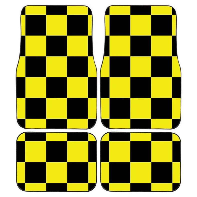 Checkerboard Car Mats Auto Parts Rubber Floor Mats Custom 4PCS Car interior graphic print checkered square feet