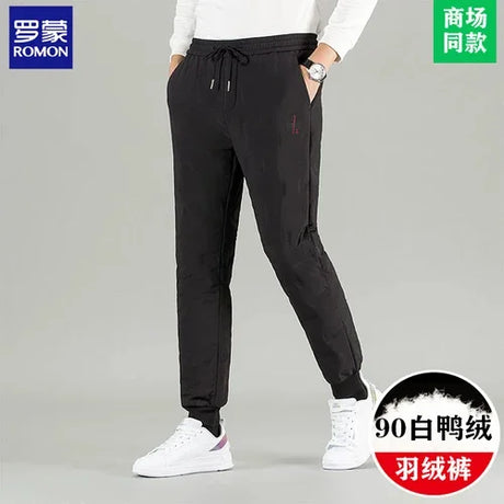 High End Down Pants for Men 90% White Duck Winter Clothing Thickened Business Casual Trousers Ropa Hombre CJK