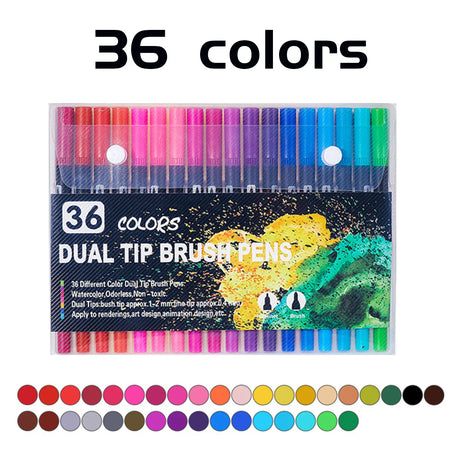 12/24/36/48 Colors Double Headed Art Drawing Notebook Pen Painting Pen Color Marker Pen Brush Tip 1-2mm Fine Tip 0.4mm