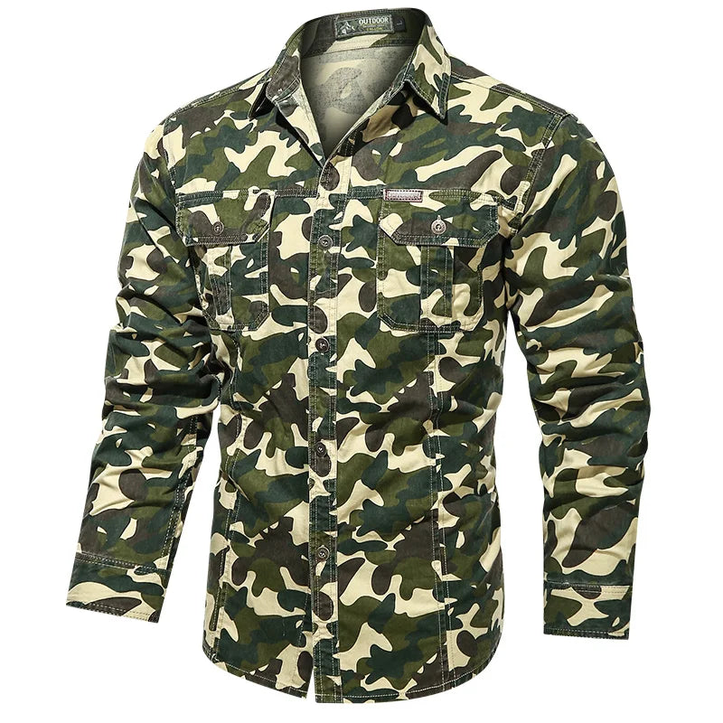 Long Sleeve Camouflage  Men Fashion Military Army T-shirt Men's Clothing Camo Tops Outdoors  Male Cargo Shirts Us Army Green