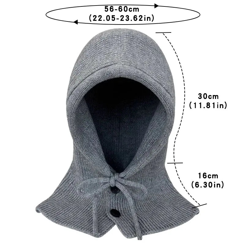 Winter Warm Balaclava Hats For Men Women Outdoor Windproof Knitted Hooded Beanie Caps Unisex Drawstring One Piece Scarf Hat