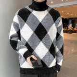 New turtleneck sweater Korean version men's casual round neck winter loose lapel sweater top plus velvet to keep warm