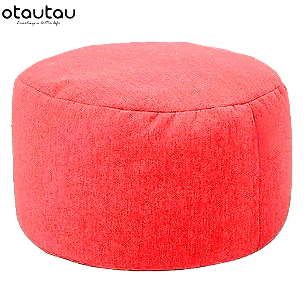 OTAUTAU Round Stool D30cm*H20cm Linen Bean Bag Ottoman with Filling Beanbag Pouf Footstool Tatami Futon Puff JD001