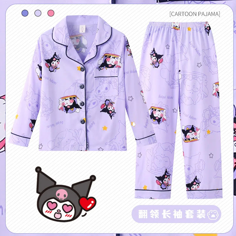 Spring Miniso Cute Children's Pajamas Sets Kawaii Anime Kuromi Pochacco Cinnamoroll Girl Boy Sleepwear Milk Silk Kids Loungewear