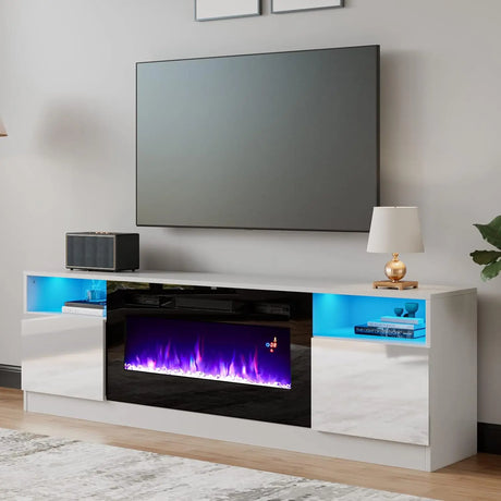 Fireplace TV Stand with 36" Electric Fireplace, LED Light Entertainment Center, Modern Wood Texture Entertainment Stand