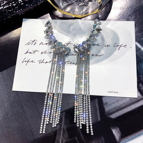 Fashion Statement Earring Long Full Rhinestone Big Earrings For Women Euorpe Evening Party Crystal Tassel Earings Wholesale