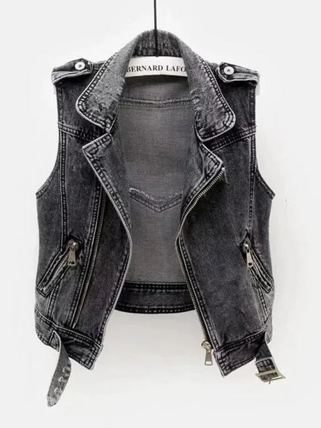 Gray Jean Cowboy Waistcoat Hole Denim Women Vest Female Spring Autumn Sleeveless Tops Short Jacket Girls Ripped 5XL Vest