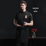 Khaki Chef Uniform Catering Workwear Head Chef Shirts Cooking Coat Chef Jacket Summer Restaurant Barber Shop Waiter Shirt Apron