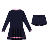 Kids Girls Rash Guard Swimsuit Beachwear Long Sleeve Zipper Swim Dress with Shorts Set 2 Piece Surfing Swimming Bathing Suit