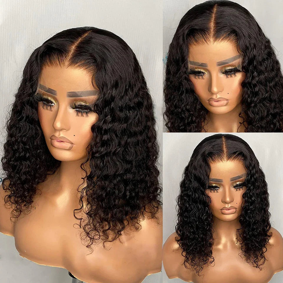 Peruvian Water Wave Human Hair Bob Wigs For Black Women 13x4 Transparent Lace Frontal Wig Short Human Hair Curly 4x4 Closure Wig