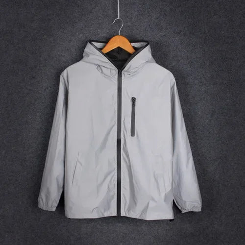 New Full Reflective Jacket Men / Women Harajuku Windbreaker Jackets Hooded Hip-hop Streetwear Night Shiny Zipper Coats Jacke