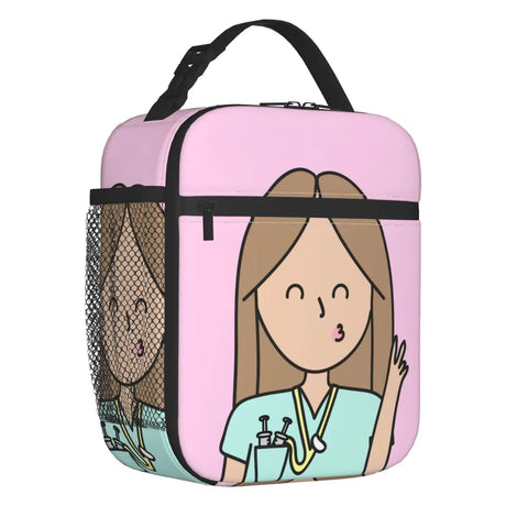 Cartoon Enfermera Insulated Lunch Bag for Women Leakproof Cartoon Nurse Cooler Thermal Lunch Box Office Work School