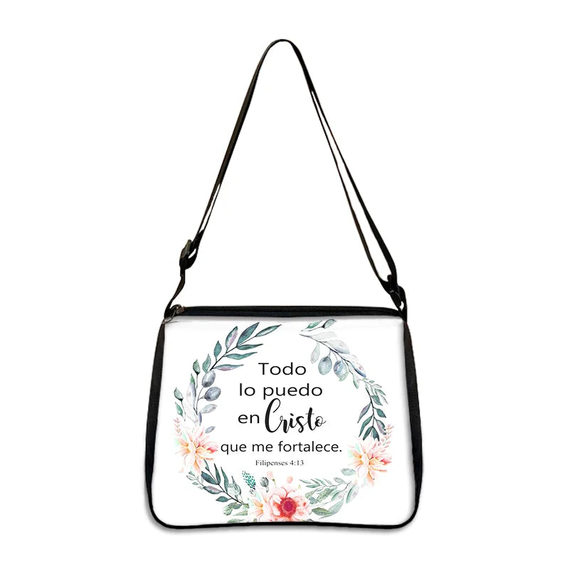 Christian Gift Bible Verse in Spanish Crossbody Bag Con Dios Todo Es Posible Messenger Bags Shoulder Bag Casual Handbag