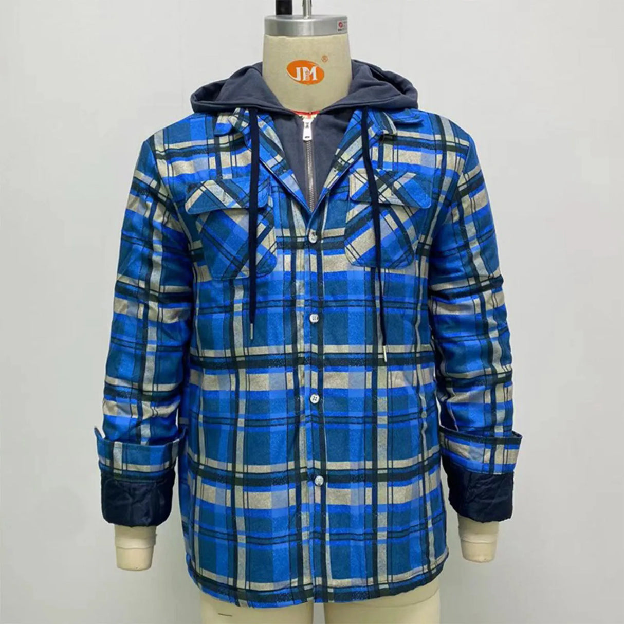 Men's coat Quilted Lined Button Down Plaid Shirt winter jacket for men Keep Warm Jacket With Hood winter outerwear ropa hombre