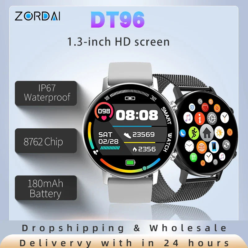 ZORDAI DT96 Smart Watch 1.32"Full Touch Round Screen Waterproof Multi-Sport Mode Heart Rate Fitness Tracker Smartwatch for Women