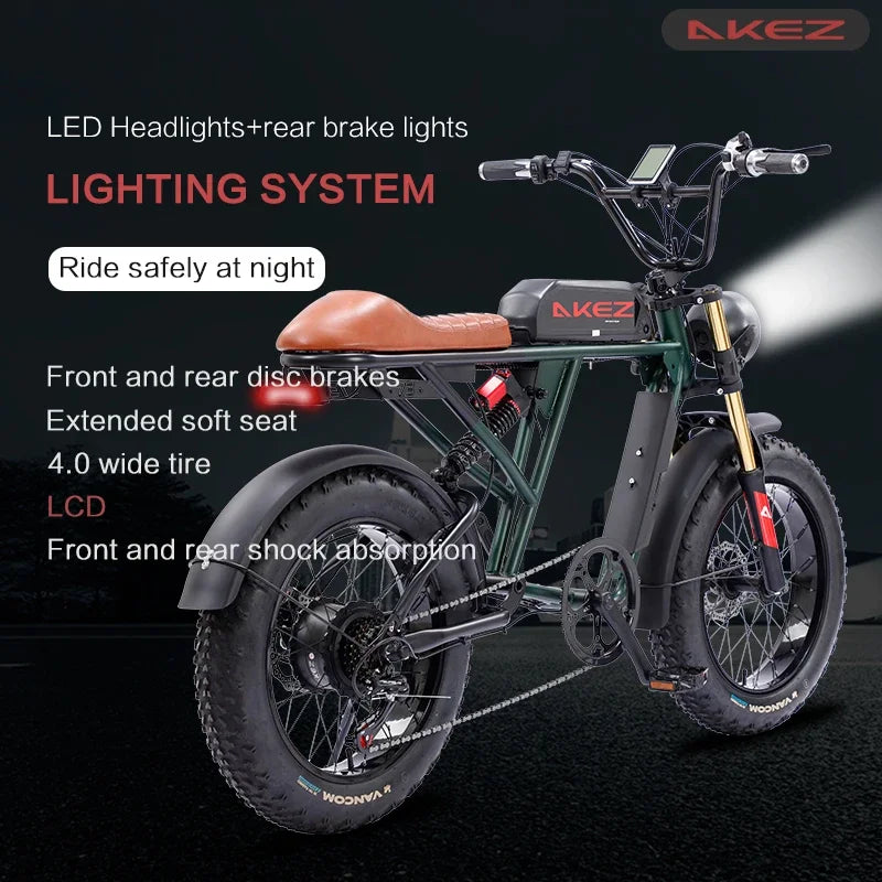 Smart and Powerful AKEZ 1500W 26AH 48V Lithium Full Suspension Folding Mountain Electric Bike Fat Tire Electric Bike Bike