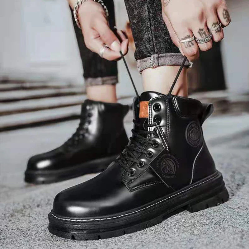 Green Men Ankle Boots Platform Men's Leather Shoes High Top Martin Boots Male Military Boots Work Safety Shoes for Men Size 48