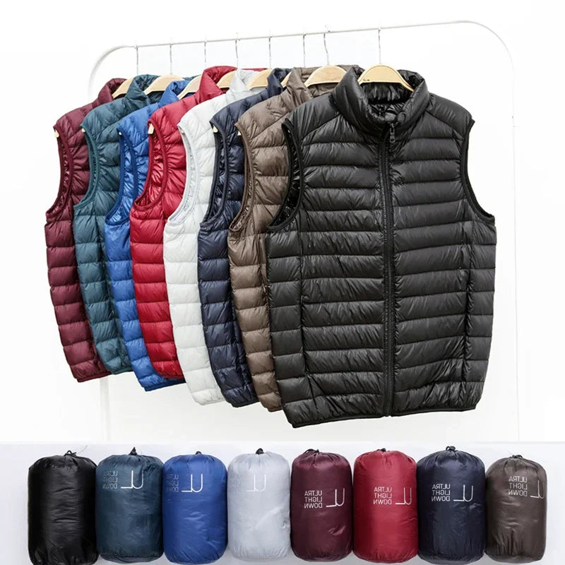 Men's Sleeveless Puffer Jacket 2023 New Autumn Spring Lightweight Water-Resistant Packable Men Down Vest Coat Plus Size 5xl 6xl