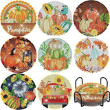 8Pcs DIY Diamonds Painting Coaster Animal Flower Non-slip Anime Art Mosaic Cup Cushion with Rack Rhinestones Paintings Decor