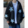 Men's Star Patch Zip Up Hoodie for Men Oversized Y2k Sweatshirt Jacket E-Girl 90s Pullover Streetwear