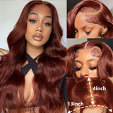 Reddish Brown Lace Front Human Hair Wigs Body Wave 13x6 HD Lace Frontal Wig Preplucked Dark Red Brown 13x4 Lace Front Wig OnSale