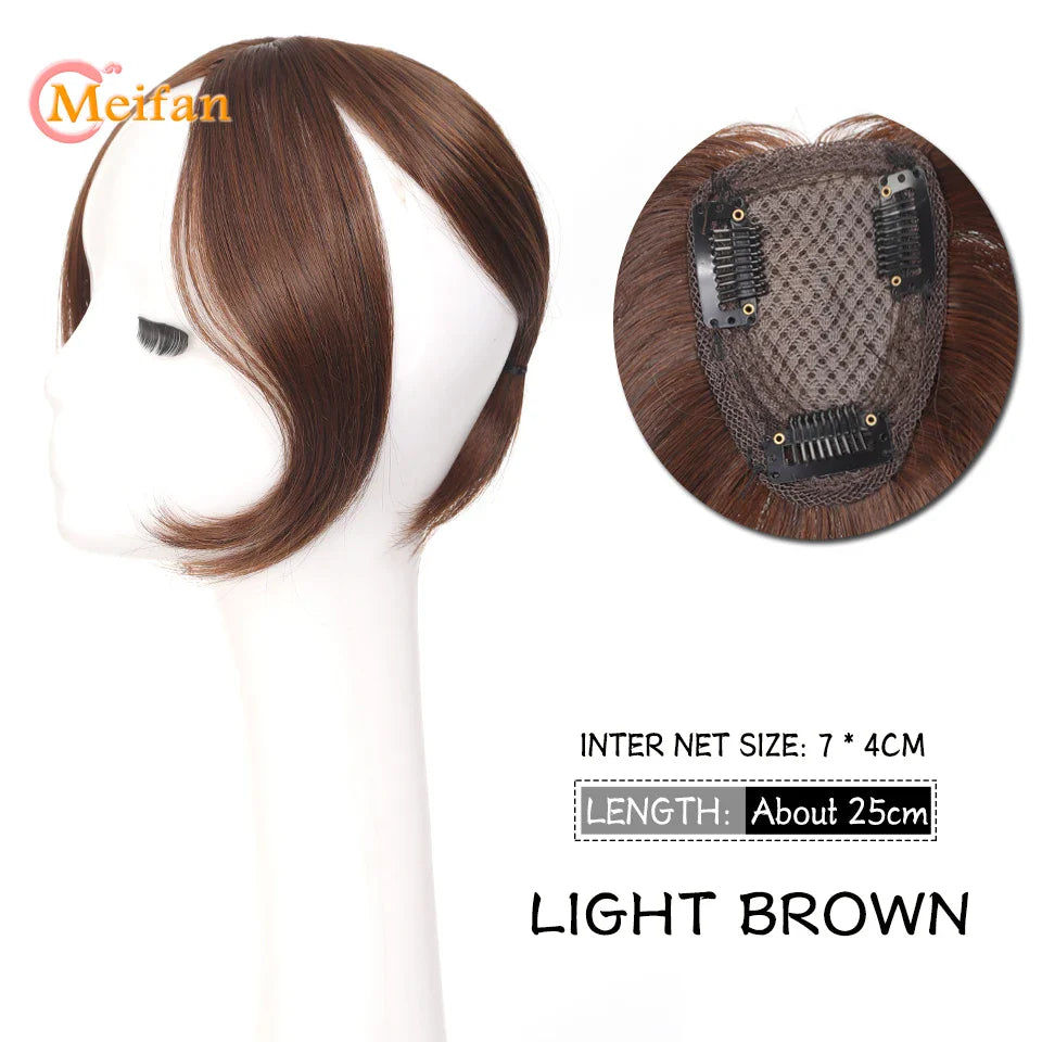 MEIFAN Middle Part Fake Bangs Fringe Synthetic Topper Hairpiece Clip-In Bang Extension Natural Invisible Clourse Hairpiece Women