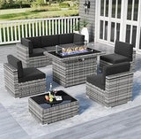 7/8 Pieces Outdoor Patio Furniture Set with  Fire Pit Table Rattan Sectional Sofa Conversation Sets Moden Set for Garden