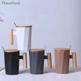 Nordic Wooden Handle Ceramic Porcelain Mug Coffee Cups Literary Water Tea Cup Milk Mug Coffee Cup Drinkware Coffeeware Teaware