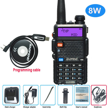 Baofeng UV 5R Walkie Talkie True 8W Portable Ham CB Radio Dual Band VHF UHF FM Transceiver Two Way Hunting Radios UV82 UV9R Plus