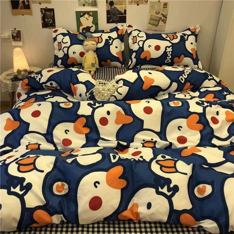 European Ins Floral Brushed Home Bedding Set Simple Soft Duvet Cover Set With Sheet Comforter Covers Pillowcases Bed Linen