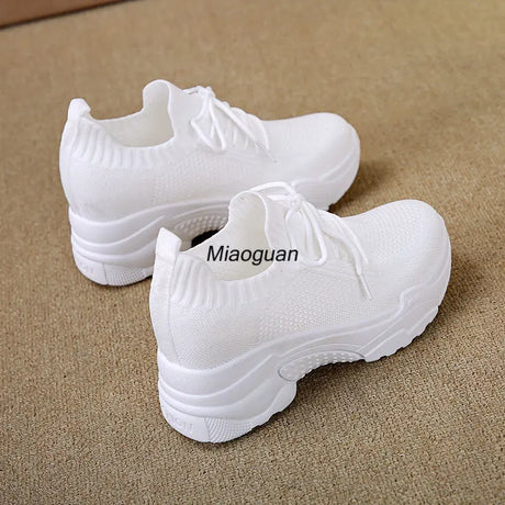 Hidden Heels White Women Spring Breathable Mesh Casual Platform Sneakers Surface Shoes 2023 New Thick Bottom Footwear Round Head