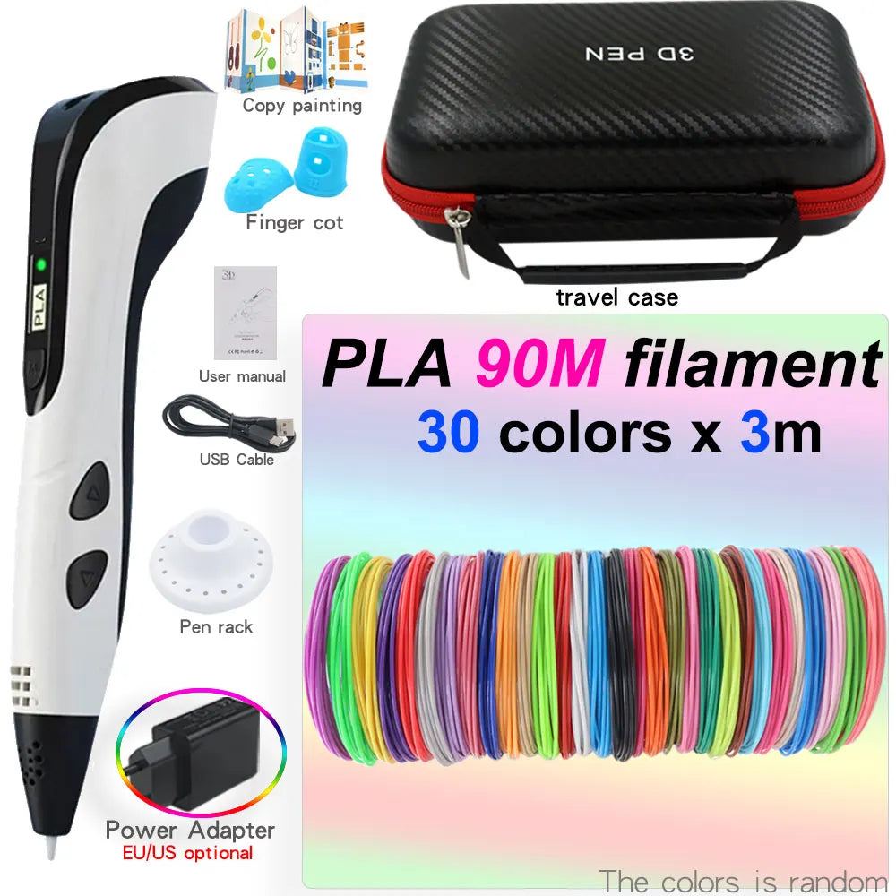 Kids' 3D Printing Pen Set with LED Display - Includes 200M PLA Filament, Power Adapter, and Storage Case - Perfect Gift for Christmas or Birthdays!