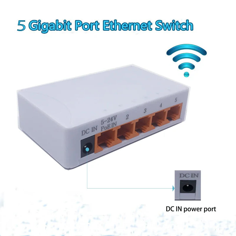 5 Port 1000Mbps Gigabit Network Switch Ethernet Smart Switcher High Performance RJ45 Hub Internet Splitter