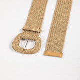 Bohemian Style Hand-woven Black and White Round Buckle Women Belts Designer Woven Elastic PP Straw Grass Girls Waistband