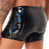 Sexy Mens Wet Look Patent Leather Boxer Briefs Bulge Pouch Shorts Underwear Shiny Metallic Swim Trunks Bikini Bottoms Swimwear