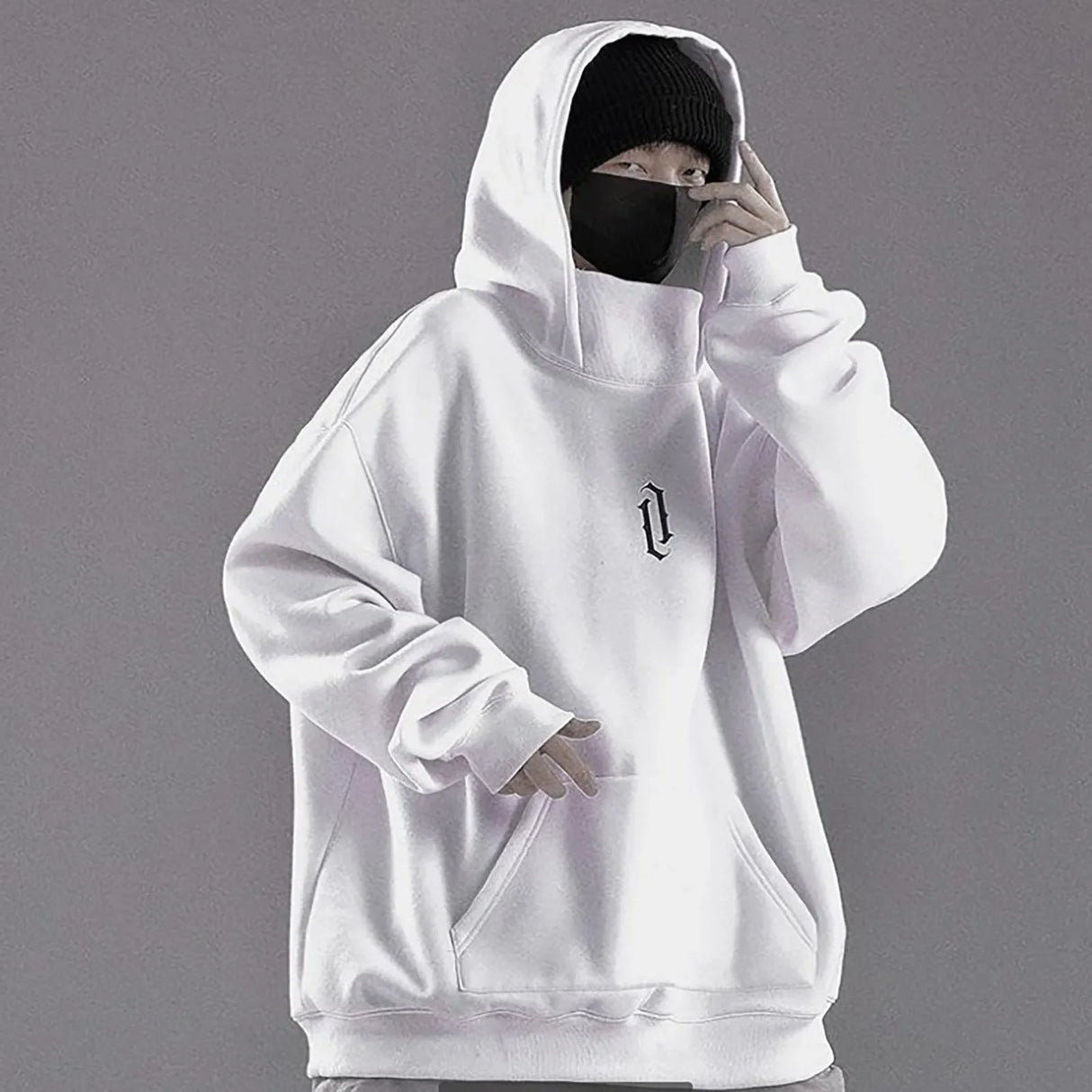 Hip Hop Mans Hooded Sweatshirts Autumn And Spring Solid Long Sleeve Ninjas Hoodie Pocket High Neck Loose Hooded Sweatshirt