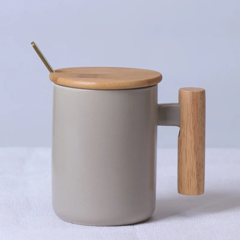 Nordic Wooden Handle Ceramic Porcelain Mug Coffee Cups Literary Water Tea Cup Milk Mug Coffee Cup Drinkware Coffeeware Teaware