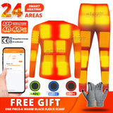 24 Areas Winter Self Heating Jacket Men Heated Underwear Thermal Tops Pants Motorcycle Heated Jacket Mobile Phone APP Control