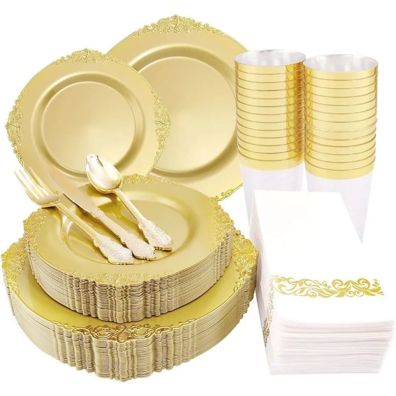 175pcs Plastic Plates- Disposable Plates include Dinner Plates,Dessert Plates, Forks,  Spoons,Knives,  Cups,Napkins