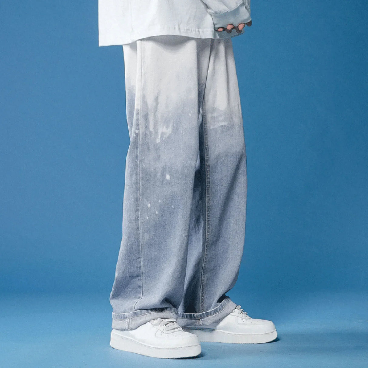 90s Retro Skater Oversized Pants Men Blue Wash Adjust-Waist Wide Leg Casual Brushed Baggy Jeans Y2k Hiphop Streetwear