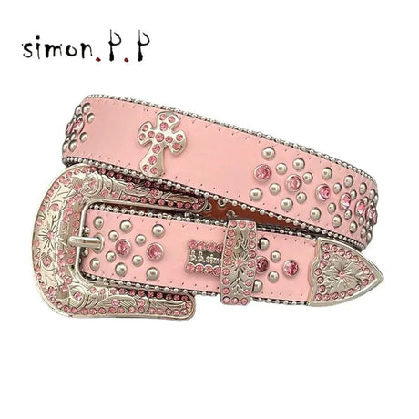 Punk Rock Colorful Rhinestones Belt Studded Western Bling Belts Y2K for Women Men Cowgirl Cowboy with Diamond Ceinture Femme