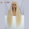 32" Full Double Lace Front Square Knotless Box Braided Wigs With Boho Curls Ends Box Braids Wig With Baby Hair Synthetic Wig 1B