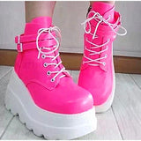 Punk Green Patent Leather Boots For Women Platform Faux Leather Ankle Boots Thick Bottom Fashion