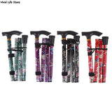 Adjustable 84-93cm Folding Walking Stick Sturdy Printed Travel Five-section Patterned Non Slip Crutch Cane Outdoor Sport Hiking