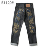 Printed trendy brand personality jeans for men and women casual slim straight tube national trend washed loose all-match pants