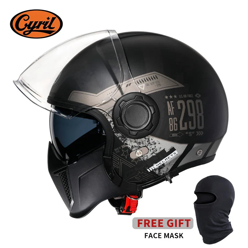 Full Face Open Face Motorcycle Helmet Double Lens Modular Helmet DOT ECE APPROVED CYRIL OP12A Man Woman Retro Moto Helmet